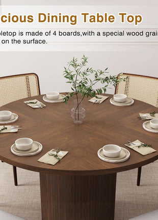 Round Dining Table for 4, Modern Farmhouse Kitchen Table, 47 Inch Small Circle Dining Tables with Wood Strip Base for Kitchen Living Room (Walnut)-3
