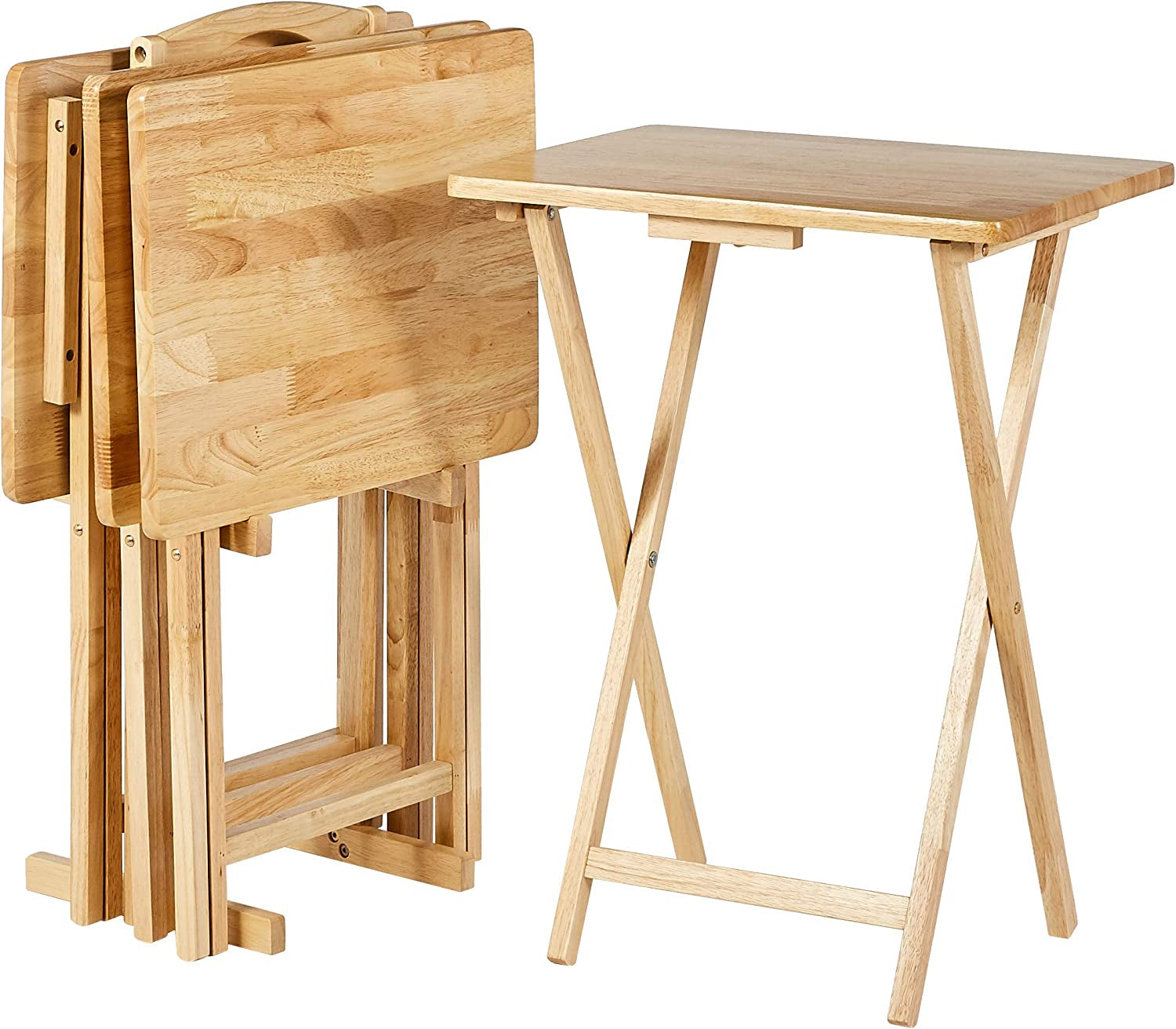 Set of wooden folding tables on a white background