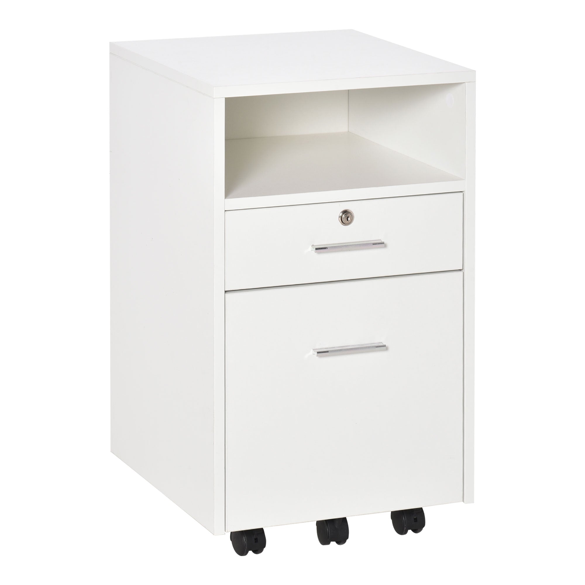 Mobile File Cabinet Lockable Storage Unit Cupboard Home Filing Furniture for Office, Bedroom and Living Room, 39.5x40x60cm, White-0