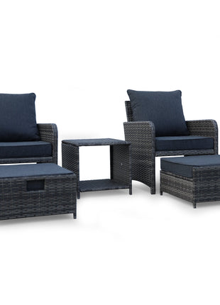 5 Pieces Wicker Patio Furniture Set Outdoor Patio Chairs with Ottomans Conversation Furniture with coffetable for Poolside Garden Balcony-2