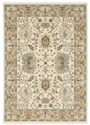 10' X 13' Ivory Oriental Power Loom Stain Resistant Area Rug With Fringe-1