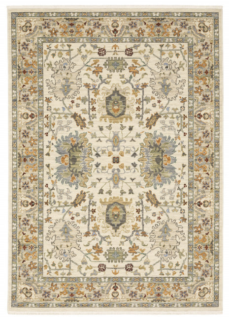 10' X 13' Ivory Oriental Power Loom Stain Resistant Area Rug With Fringe-1