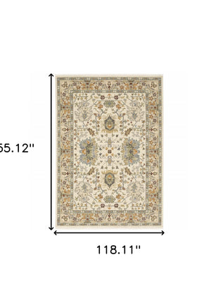 10' X 13' Ivory Oriental Power Loom Stain Resistant Area Rug With Fringe-2