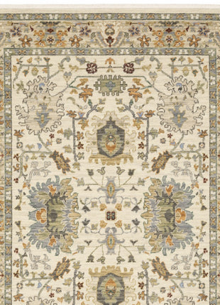 10' X 13' Ivory Oriental Power Loom Stain Resistant Area Rug With Fringe-6