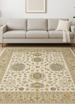 10' X 13' Ivory Oriental Power Loom Stain Resistant Area Rug With Fringe-0