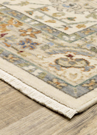 10' X 13' Ivory Oriental Power Loom Stain Resistant Area Rug With Fringe-7