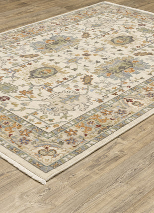 10' X 13' Ivory Oriental Power Loom Stain Resistant Area Rug With Fringe-8