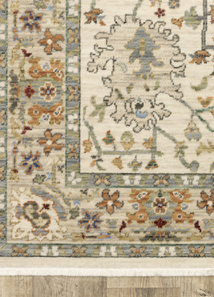 10' X 13' Ivory Oriental Power Loom Stain Resistant Area Rug With Fringe-4
