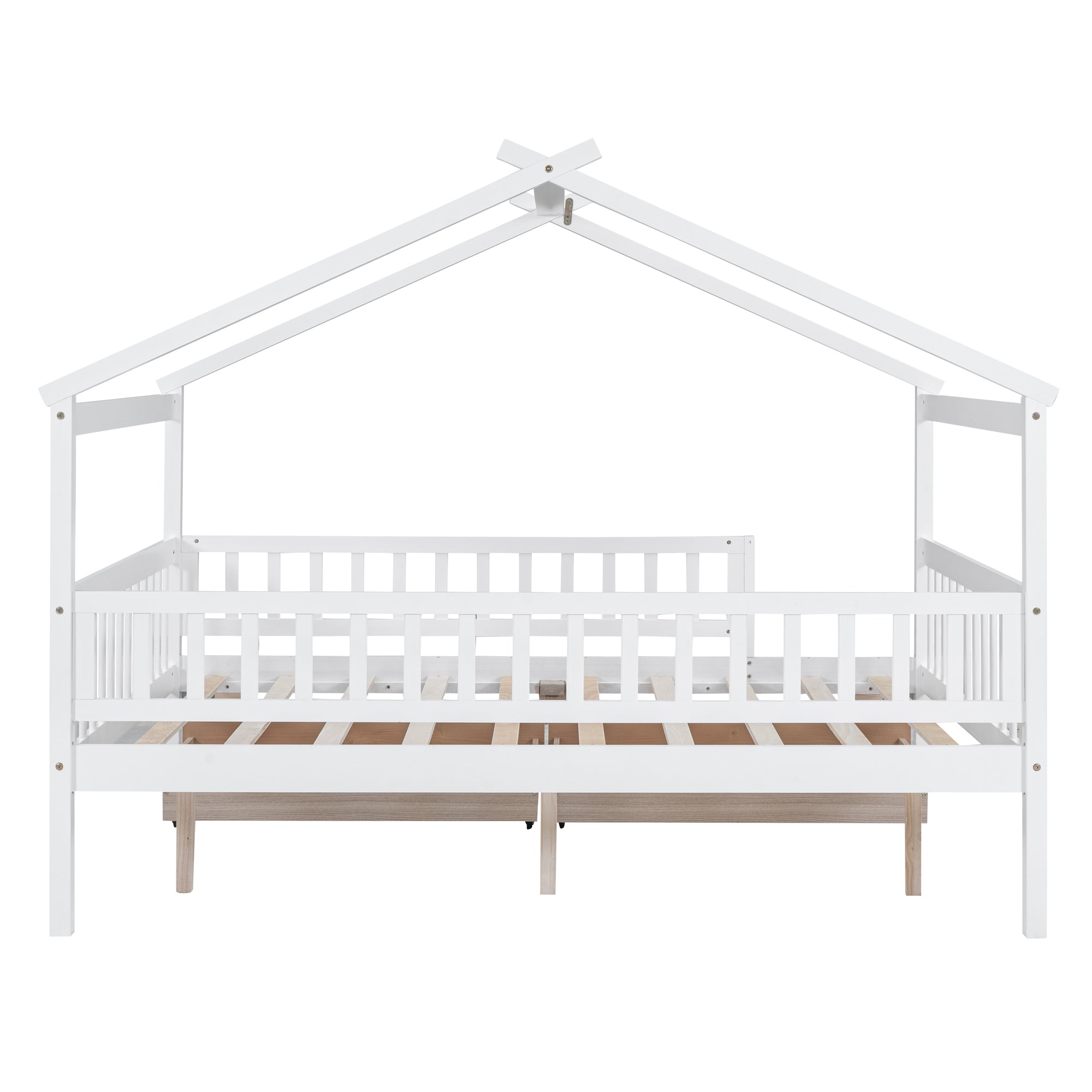 Full Size Wooden House Bed with Two Drawers