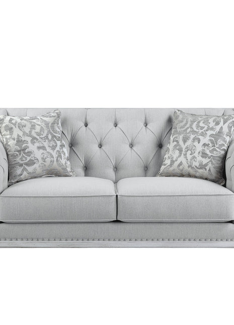 61" Light Gray And Off White Loveseat and Toss Pillows-0