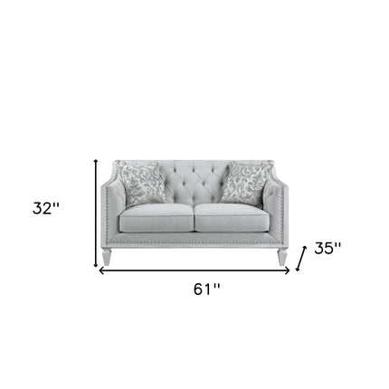 61" Light Gray And Off White Loveseat and Toss Pillows-3