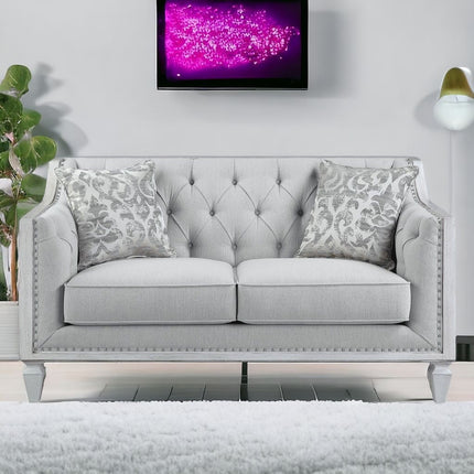 61" Light Gray And Off White Loveseat and Toss Pillows-1