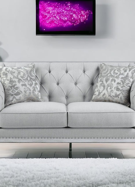 61" Light Gray And Off White Loveseat and Toss Pillows-1