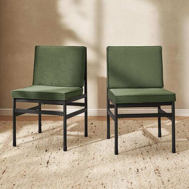 Odelia Dining Chairs, Kitchen Chairs, Dining Room Chairs, Black Dining Chairs, Sturdy Bifma-Certified Rust-Free Metal Frame and Removable Cushion Covers (2, Olive Green Velvet, One Size)-0
