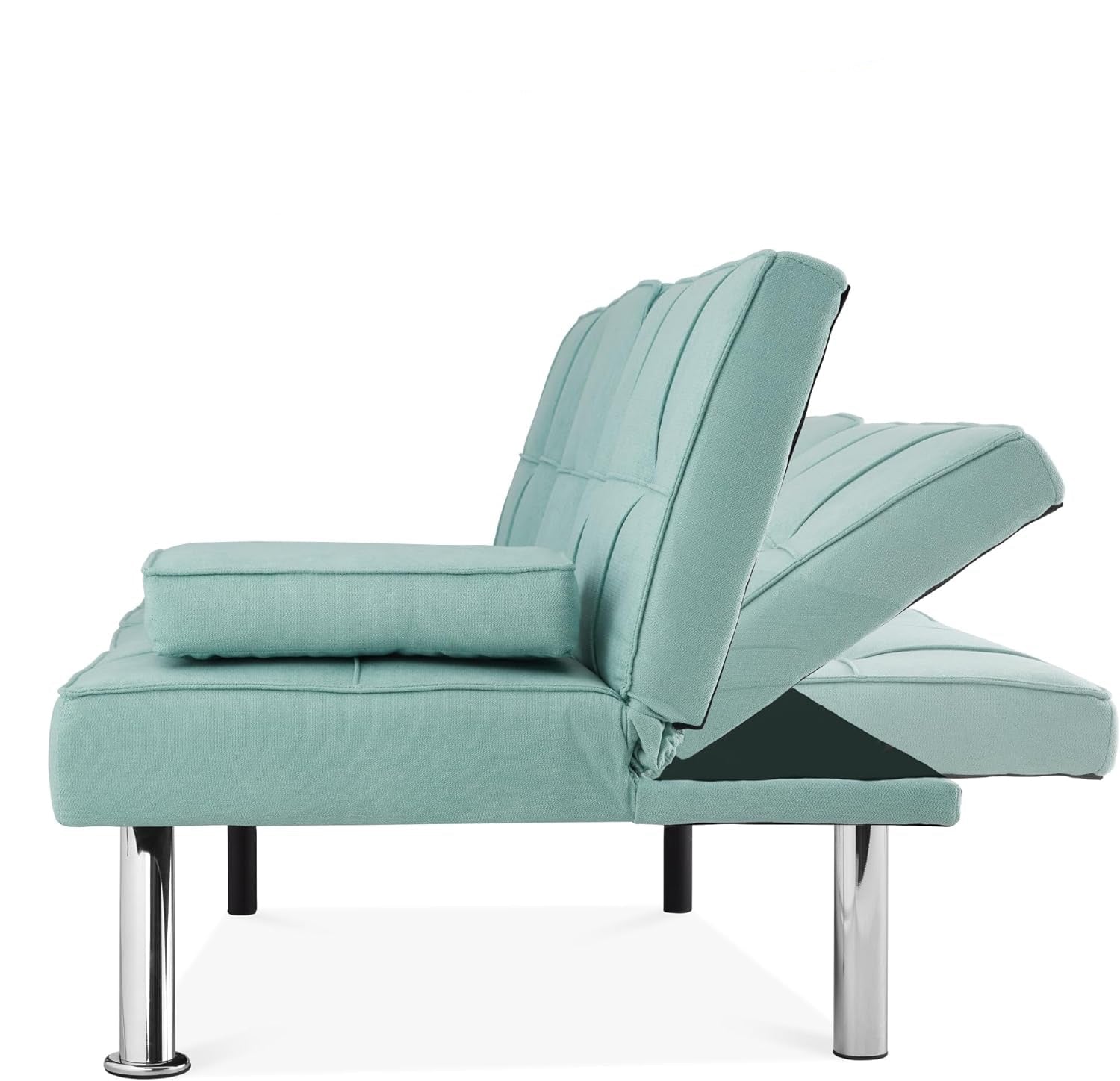 Linen Folding Futon Sofa Bed Aqua With Removable Armrests-2
