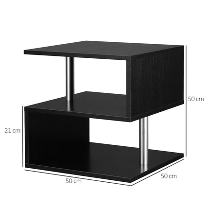 Coffee End Table S shape 2 Tier Storage Shelves Organizer Versatile Home office furniture (Black)-2