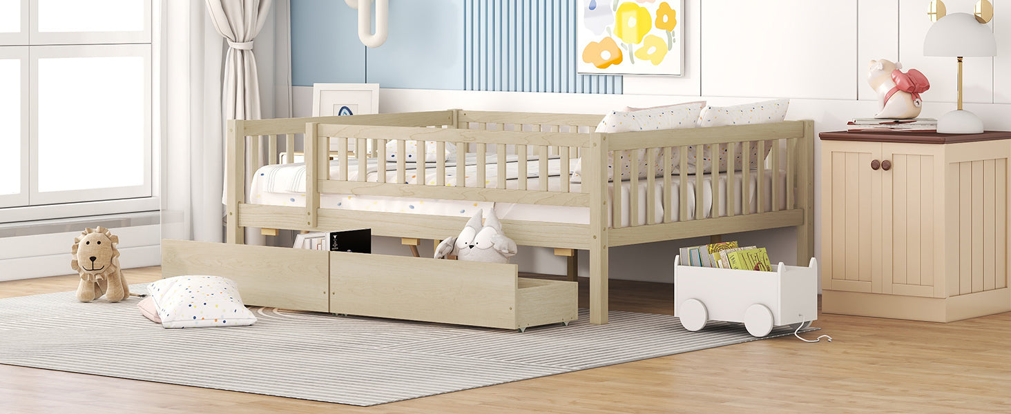 Full Size Daybed Wood Bed with Two Drawers