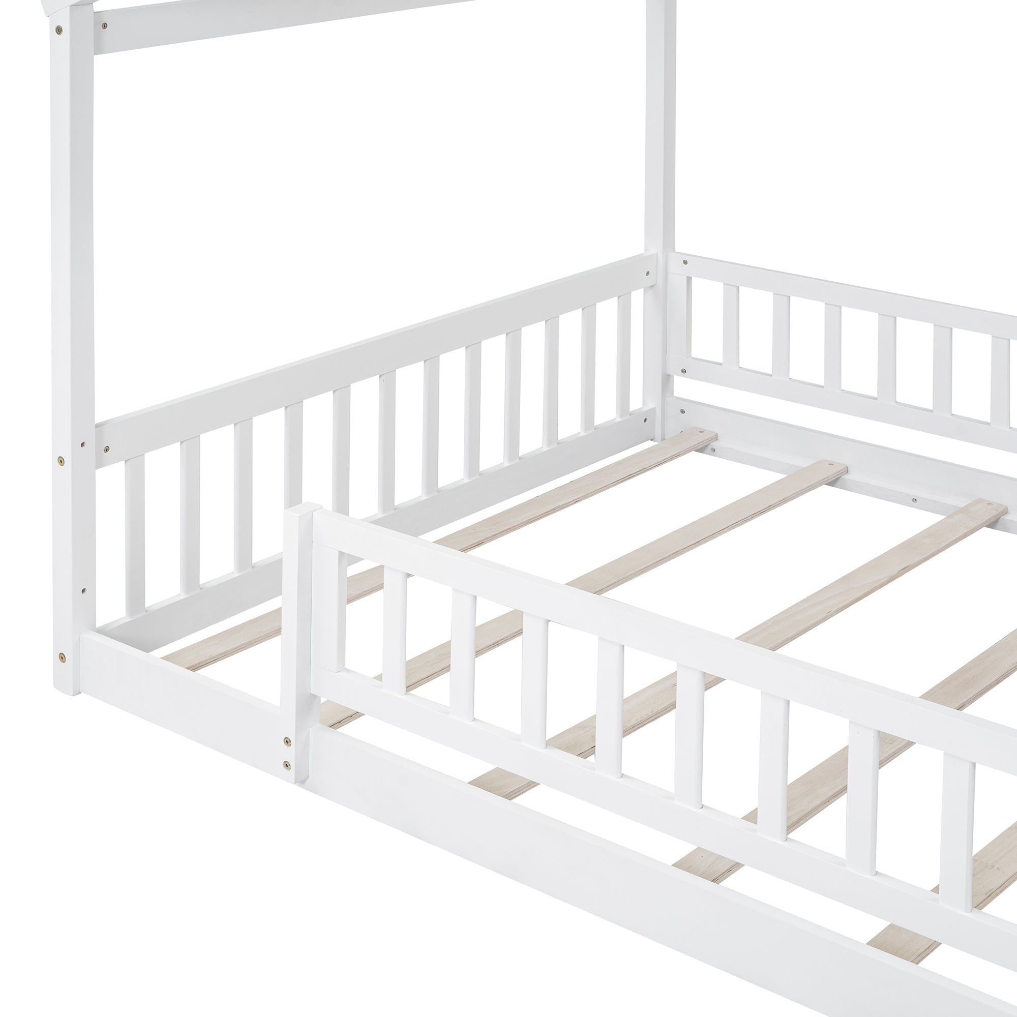 Wood Bed House Bed Frame with Fence, for Kids, Teens, Girls, Boys