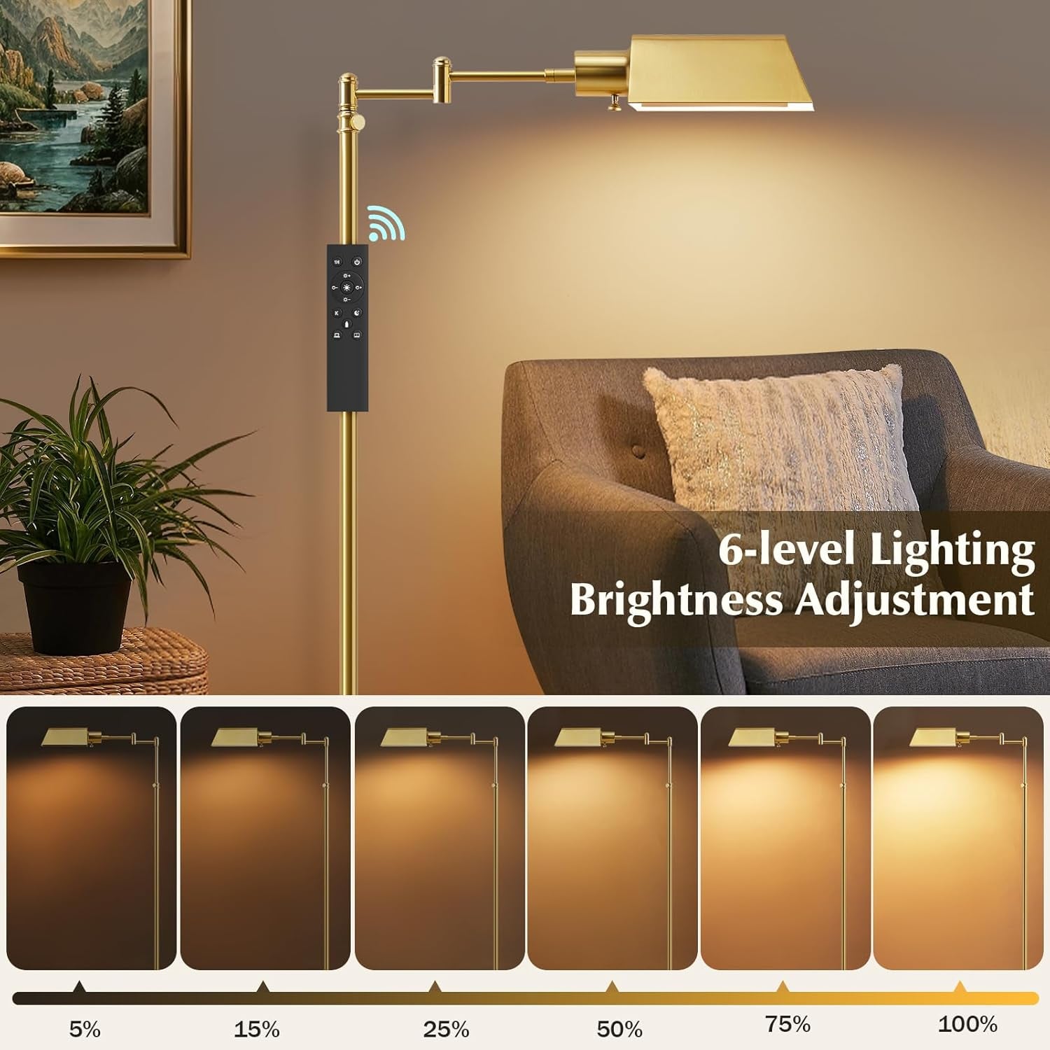 Gold Color Temperature Adjustable Floor Lamp Swing