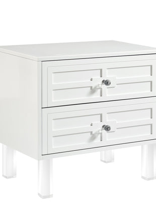 24" White and Clear Wood and Acrylic End Table With Two Drawers-1