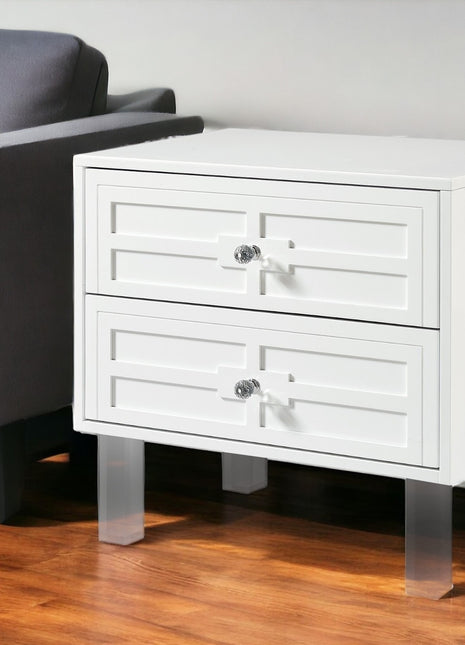 24" White and Clear Wood and Acrylic End Table With Two Drawers-0