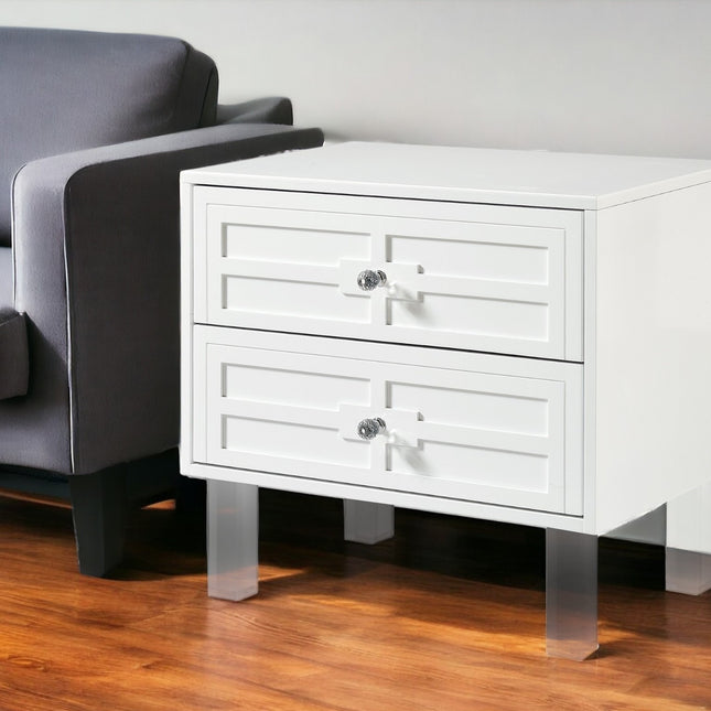 24" White and Clear Wood and Acrylic End Table With Two Drawers-0