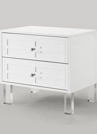 24" White and Clear Wood and Acrylic End Table With Two Drawers-8