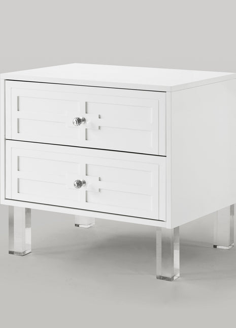 24" White and Clear Wood and Acrylic End Table With Two Drawers-8
