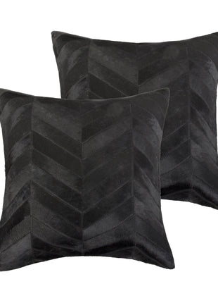 Set of Two 18" Black Chevron Cowhide Throw Pillows-3