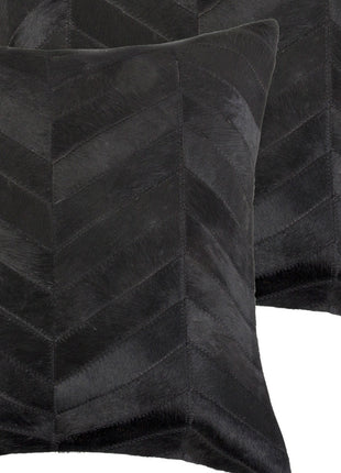 Set of Two 18" Black Chevron Cowhide Throw Pillows-5