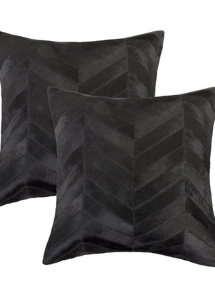 Set of Two 18" Black Chevron Cowhide Throw Pillows-2