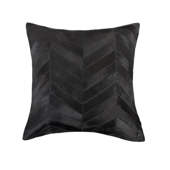 Set of Two 18" Black Chevron Cowhide Throw Pillows-0