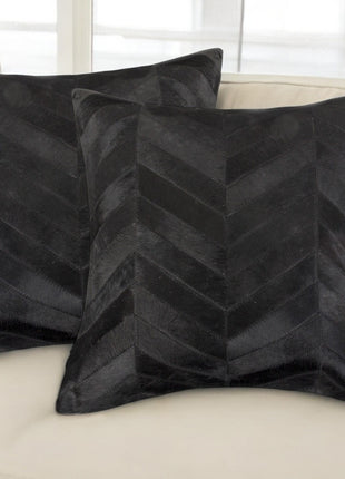 Set of Two 18" Black Chevron Cowhide Throw Pillows-1
