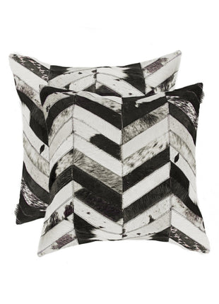Set of Two 18" Black and Natural Chevron Cowhide Throw Pillows-3