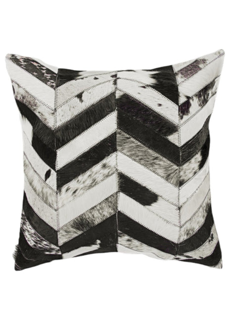 Set of Two 18" Black and Natural Chevron Cowhide Throw Pillows-2