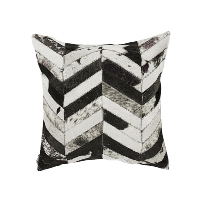 Set of Two 18" Black and Natural Chevron Cowhide Throw Pillows-2