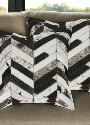 Set of Two 18" Black and Natural Chevron Cowhide Throw Pillows-0