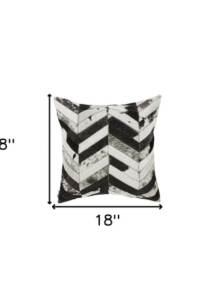 Set of Two 18" Black and Natural Chevron Cowhide Throw Pillows-7