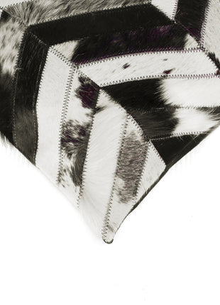Set of Two 18" Black and Natural Chevron Cowhide Throw Pillows-4
