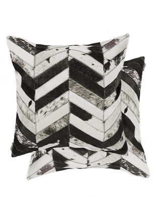 Set of Two 18" Black and Natural Chevron Cowhide Throw Pillows-1