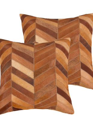 Set of Two 18" Tan Chevron Cowhide Throw Pillows-3