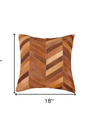 Set of Two 18" Tan Chevron Cowhide Throw Pillows-6