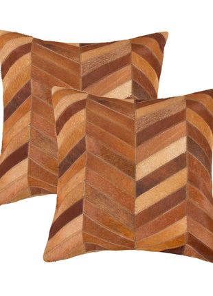 Set of Two 18" Tan Chevron Cowhide Throw Pillows-1