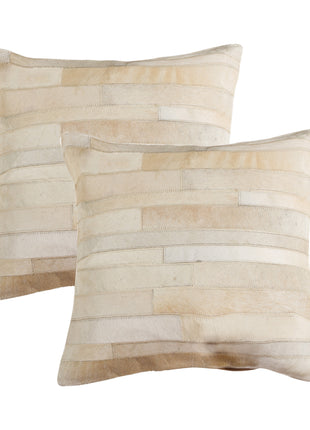 Set of Two 18" Natural Patchwork Cowhide Throw Pillows-1