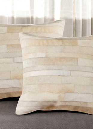 Set of Two 18" Natural Patchwork Cowhide Throw Pillows-0