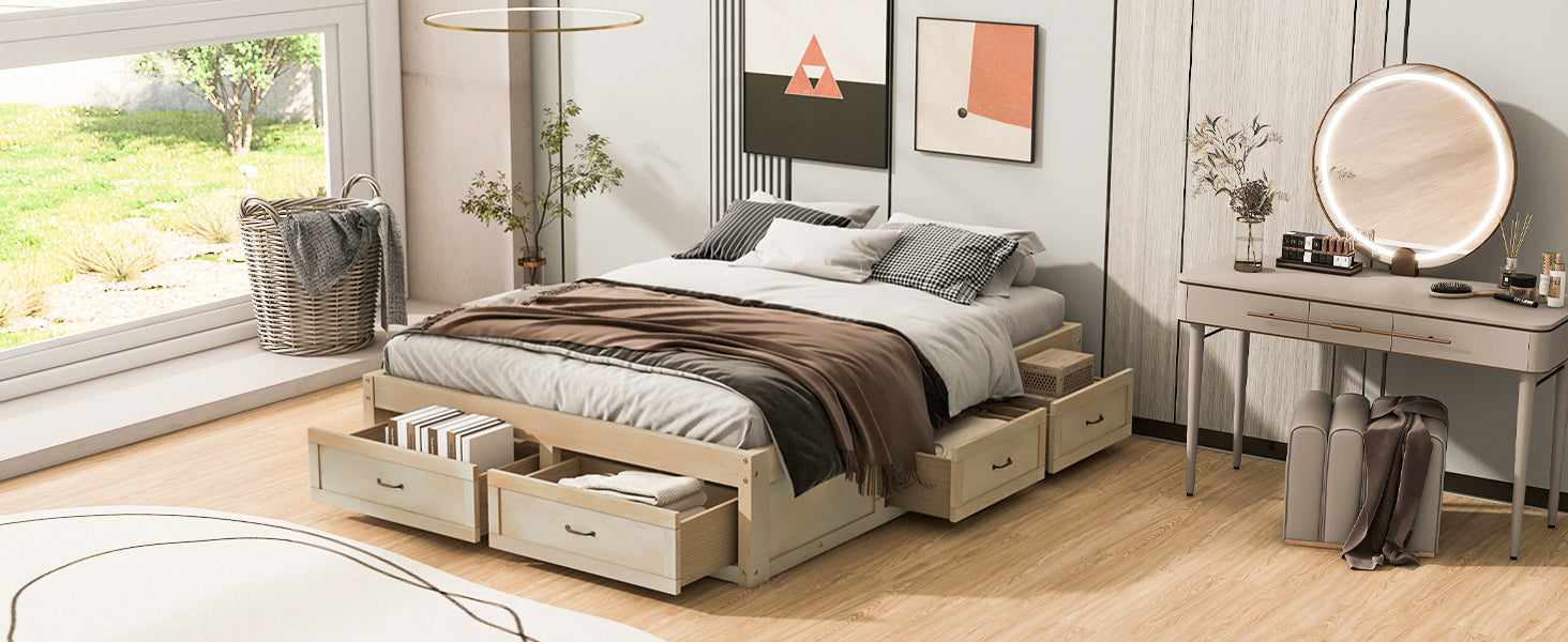 Queen Size Platform Bed with 6 Storage Drawers
