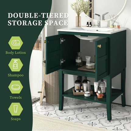 24" Bathroom Vanity with Top Sink, Modern Bathroom Storage Cabinet with 2 Doors, Single Sink Bathroom Vanity-4