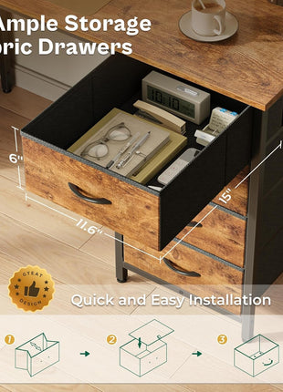 55 Inch Computer Desk with 8 Fabric Drawers, Office Desk Work Desk for Home Office, Study, Gaming Desk with Drawers, Large Storage, Rustic Brown-3