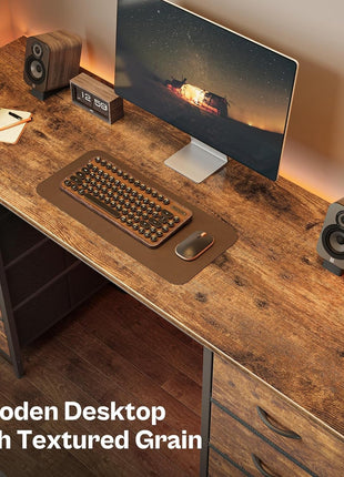 55 Inch Computer Desk with 8 Fabric Drawers, Office Desk Work Desk for Home Office, Study, Gaming Desk with Drawers, Large Storage, Rustic Brown-4