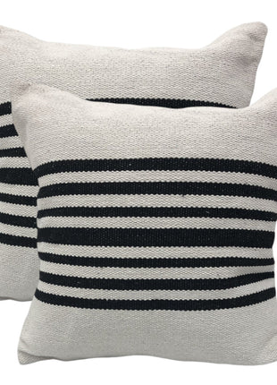 Set of Two Black and White Striped Cotton Throw Pillows